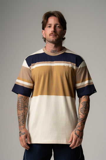 Camisa Listrada Marrom e Azul