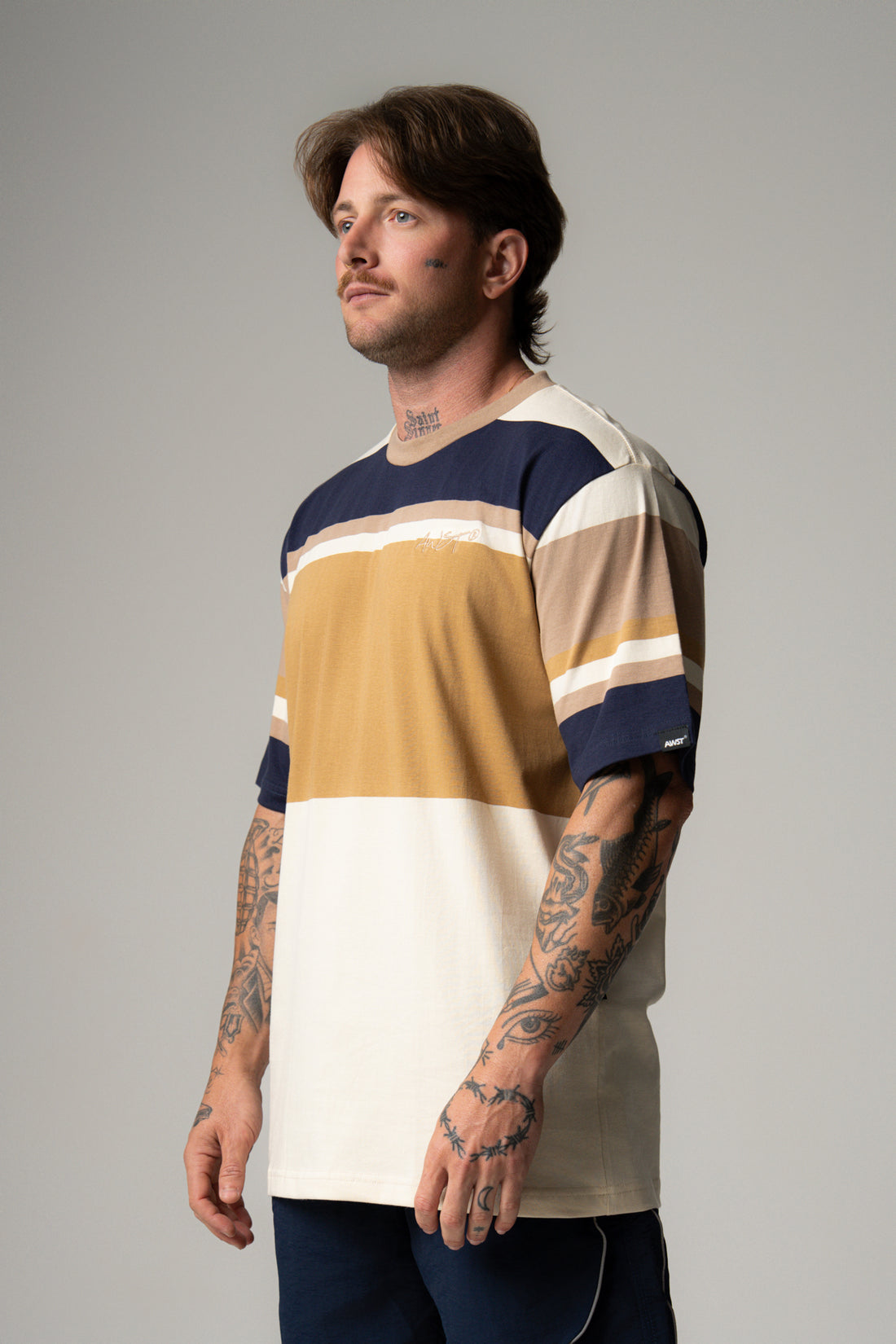 Camisa Listrada Marrom e Azul